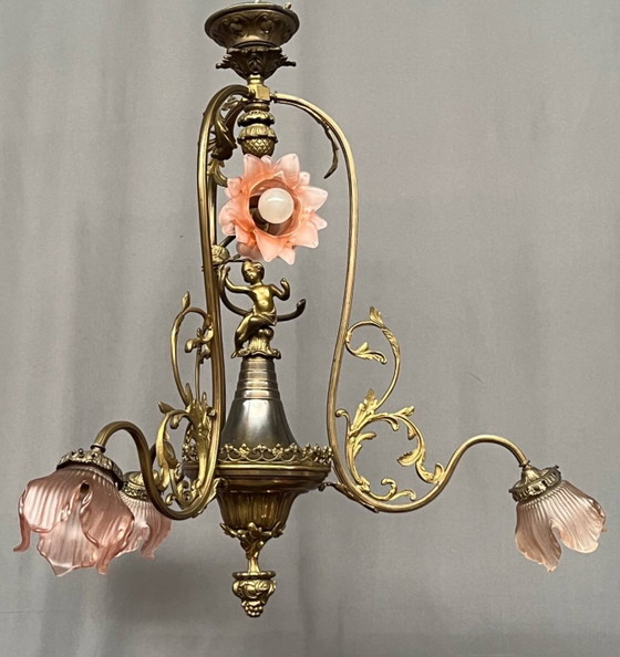 Renaissance chandelier with putti statuette. – Bronze, Copper (photo 9 of 9)