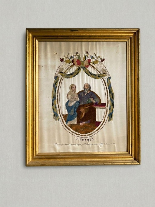 Embroidered silk picture from 1868