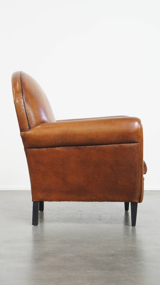 Image 1 of Fauteuil vintage en cuir de mouton de style Art Déco