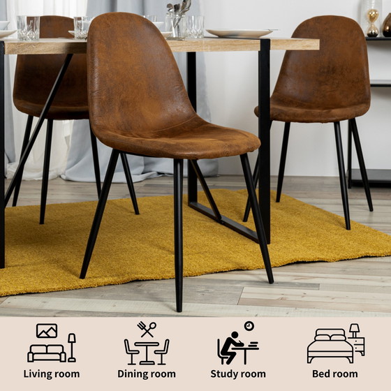 Image 1 of 4x Urban Meuble Chaises de Salle à Manger Scandinaves Vintage Suède Marron Rétro