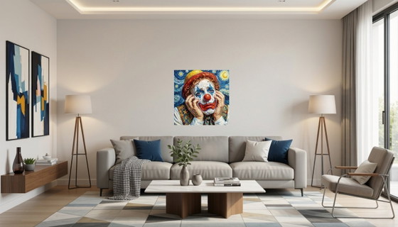 Image 1 of Acrylic painting on canvas / Sad clown in the style of Van Gogh / (60x60) cm