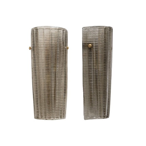 Paar Murano Glas Wandleuchten Rauchglas und Messing, Italien