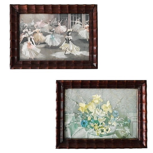 Antikes Set aus folienbedruckten Gemälden, Ballettblumen, folienbedruckte Metallätzung, 1920er Jahre