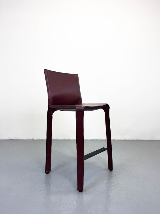 Image 1 of Set of 2 Cassina CAB 410 Stools Mario Bellini Leather Bar Stools Bordeaux Red