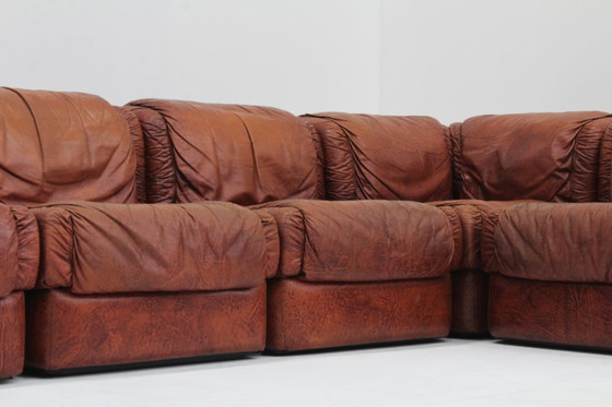 Image 1 of Vintage Seven Salotti Modular Sofa in Cognac Leather , Italy 1970s