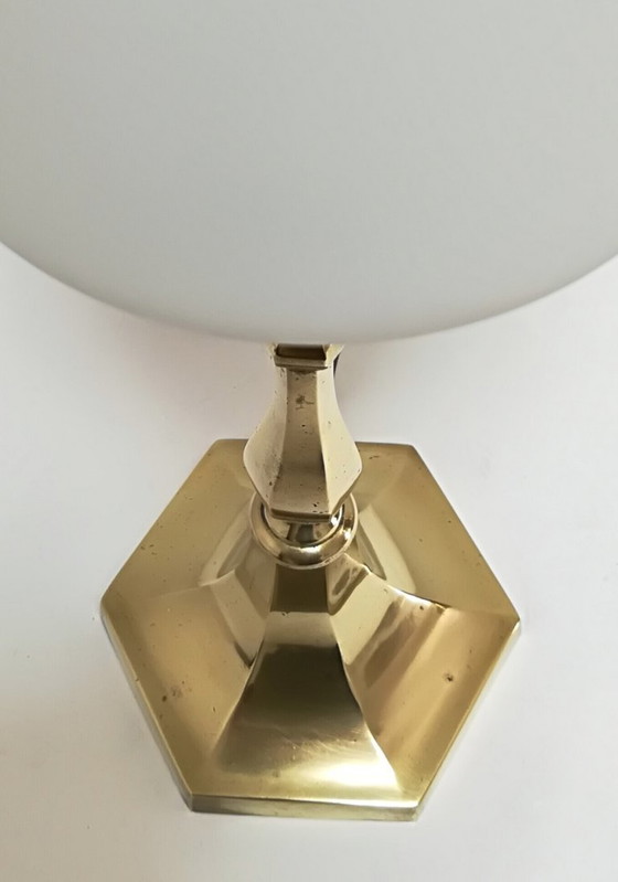 Image 1 of lampe laiton verre opalin années 60