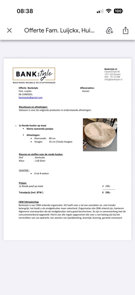 Image 1 of Houf aus genarbtem, grauem Leder, 80 cm