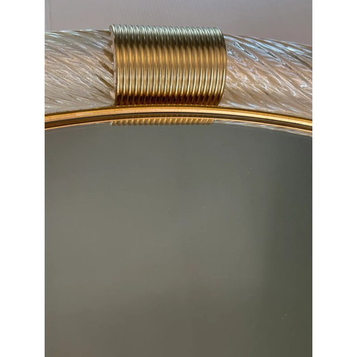Elegante specchio rotondo in oro stile Murano, modello Barovier.