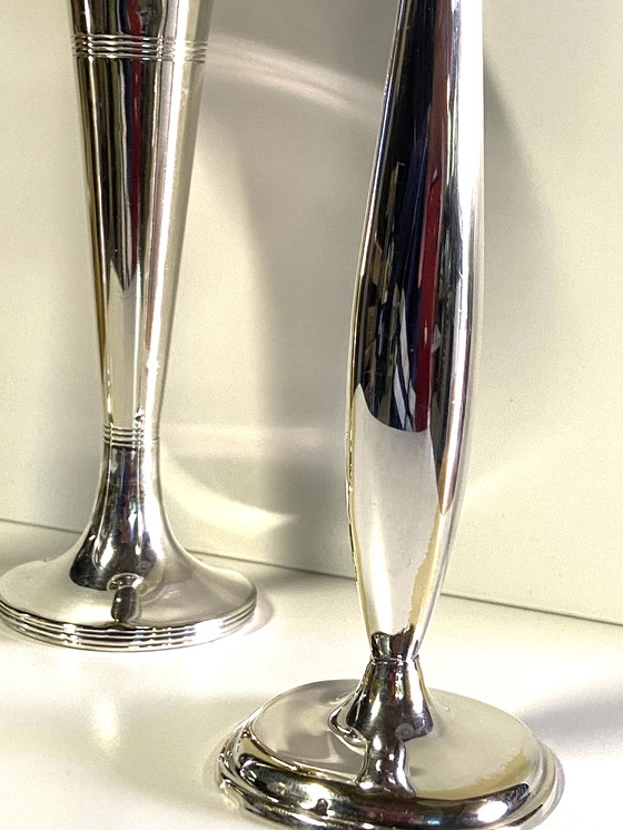 Image 1 of Lots de Petits Vases Soliflores Anciens Laiton & Bronze Argenté WMF Art Déco