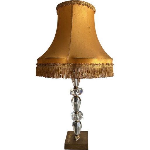 Vintage kristallen en koperen lamp, 1950