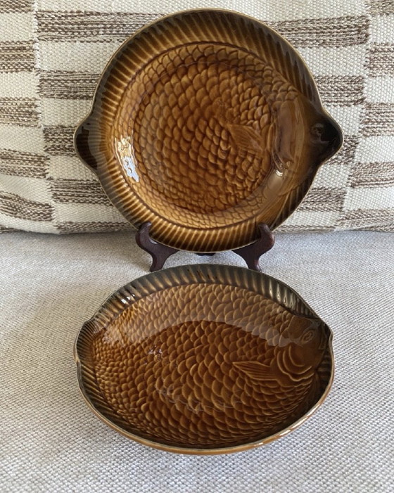 Sarreguemines Fish Plates, Set of 8, Crockery, Ceramic, Brown (photo 5 of 5)