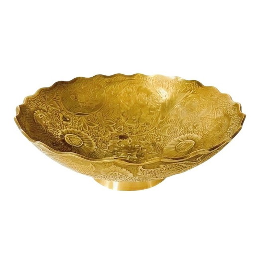 Vintage Oriental Engraved Peacock Brass Bowl Boho Patterns Flowers 1930's