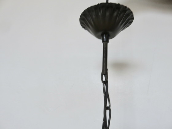 Image 1 of Lampada a sospensione in vetro soffiato a mano a forma di lanterna veneziana in una gabbia di metallo