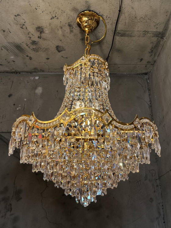 Vintage Italiaanse Kristallen Kroonluchter – Gold, Crystal (photo 6 of 7)