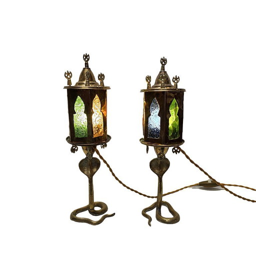 Vintage Moroccan cobra lantern lights, 1960s