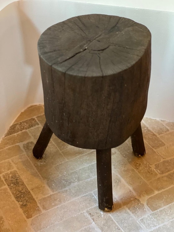 Image 1 of Pair of stools, former chopping blocks, French folk art, 19th century