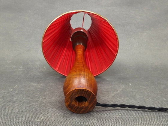 Image 1 of Danish Mid Century Teak Table Lamp with Red Shade, 1960s