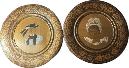 2 Vintage Volkskunstborden - Bretons Paar