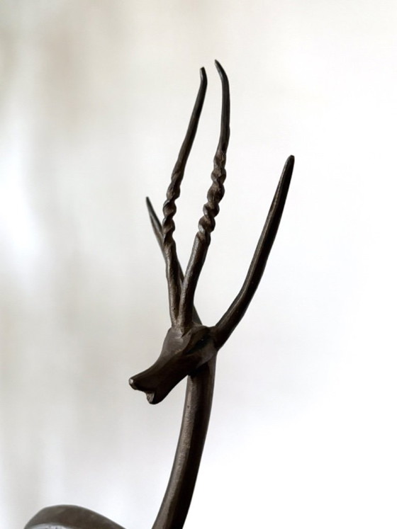 Beautiful minimalist gazelle sculpture MCM style from the 60s, Decorative Objects, Bronze, Brown (photo 2 of 8)
