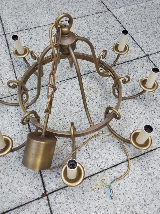 Solid brass chandelier - 8-light - vintage – Ceiling lights (photo 4 of 5)