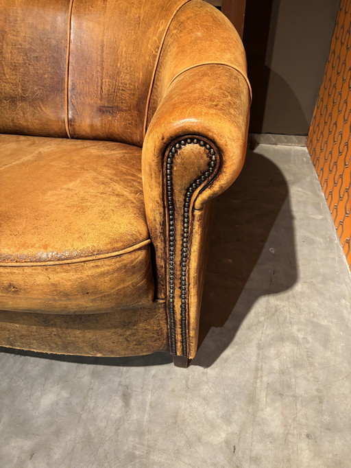 Vintage Sheepskin leather 2 seater sofa