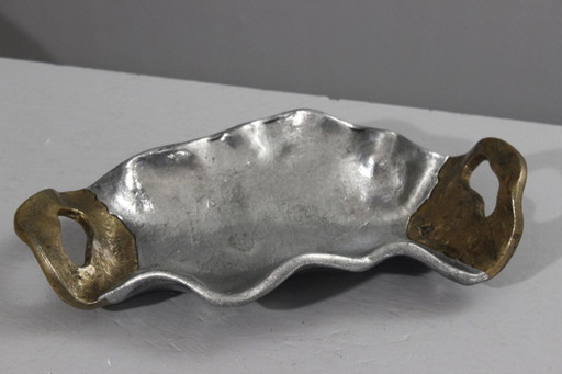 David Marshall Art3 design - Sculptural fruit bowl in aluminum & brass, 1980s