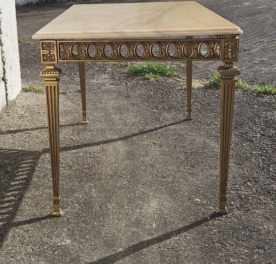Image 1 of Tavolino da caffè vintage francese in marmo e ottone - Tavolo da cocktail - Tavolo da salotto - Stile Regency - Anni '70