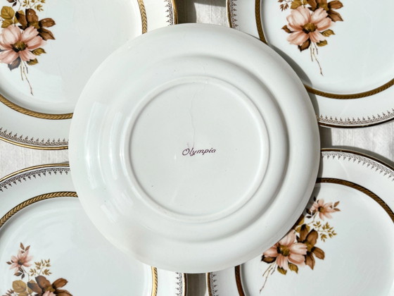 5 Pequeños Platos de Porcelana OLYMPIA con Patrón Floral y Borde Dorado – Loza, Porcelain, Gold, Vintage (photo 9 of 9)