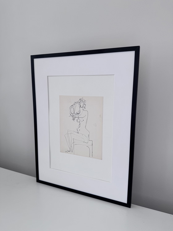 Image 1 of Originele tekening van Marita Van Der Poest Clément – ​​Naakt in de spiegel