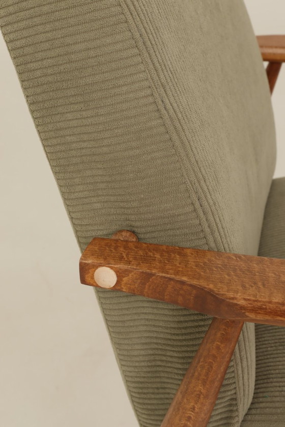 Image 1 of Vintage fauteuil in kakigroen corduroy-design van H.Lis