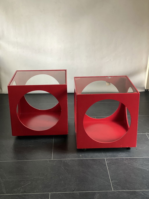 2x Tavolino laterale a cubo vintage