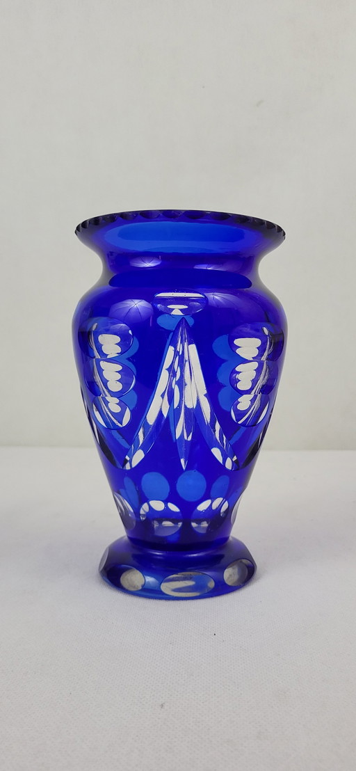 Vase en cristal bleu de Cobalt, Tchécoslovaquie