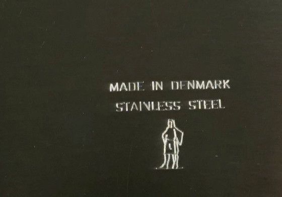 Image 1 of danish modern 3-piece SET sugar bowl creamer and tray stainless steel made in denmark