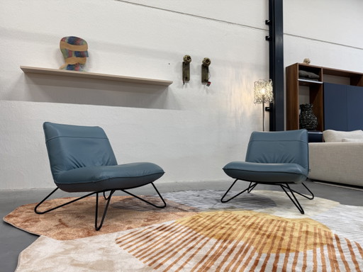 2 Rolf benz 394 fauteuils blauw leer