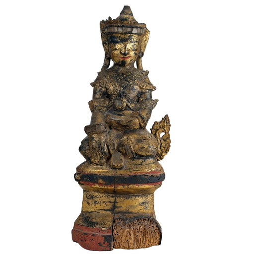 Antique Burmese Nat Spirit – Gilded Wooden Temple Statue, Myanmar, c. 1900