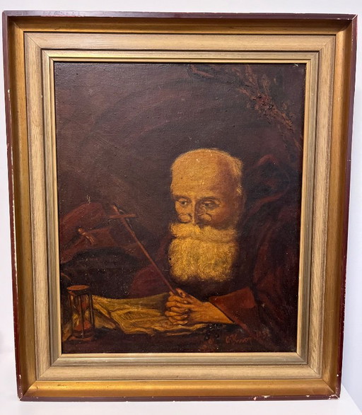 Antiek Portret van een Monnik – C. Knorr (1897) – Olieverf op Doek
