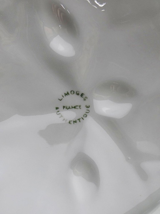 Image 1 of Large celadon porcelain vine leaf bowl by L. Michelaud, Limoges, 1930-50