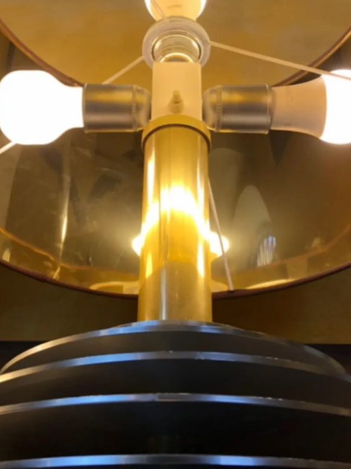 Italian Space Age Banci Firenze Saturno Model Brushed Stainless Heavy Large Lamp – tafellampen, Metal, Textile (photo 2 of 6)