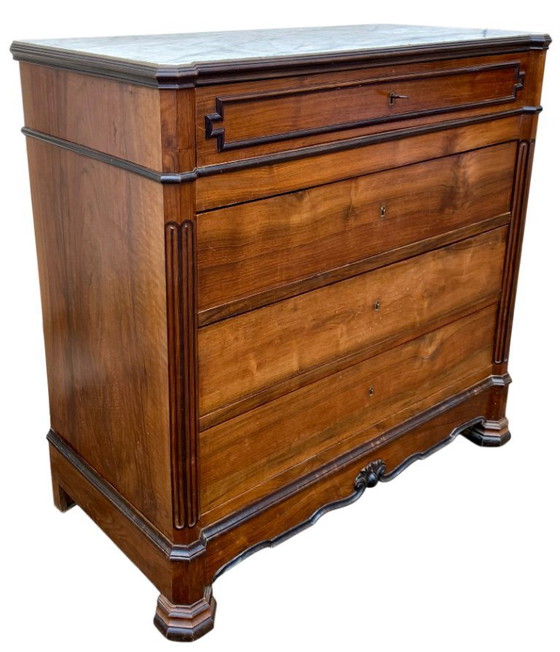 Image 1 of Commode ancienne style Louis Philippe avec plateau marbre blanc ajusté