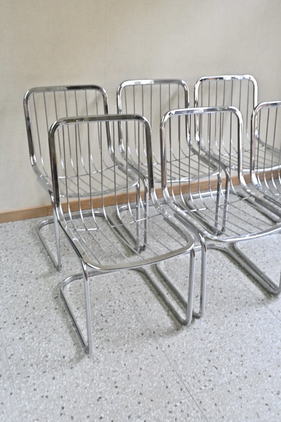 Image 1 of Juego de 6 sillas con estructura tubular cromada de Gastone Rinaldi