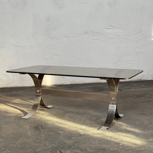 Retro salontafel van staal en glas, jaren 60