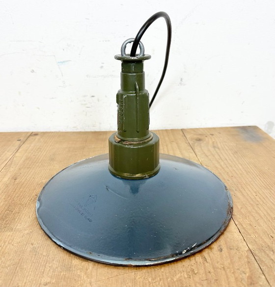 Image 1 of Industrial Blue Enamel Military Pendant Lamp with Cast Aluminium Top, 1960