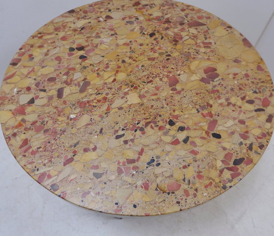 Image 1 of Round wooden coffee table with an Aleppo breccia marble top