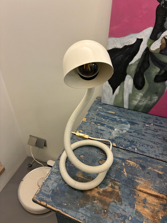 Vintage Space Age 'Snake' / 'Cobra' Table lamp – White – 70s/80s – Happy Light, Metal, Plastic (photo 10 of 12)