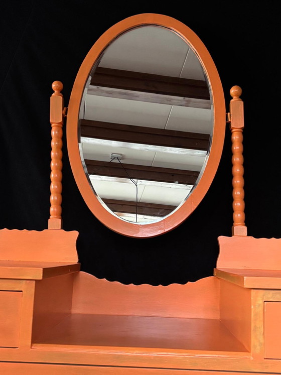 Image 1 of Orange dressing table with adjustable mirrors and drawers