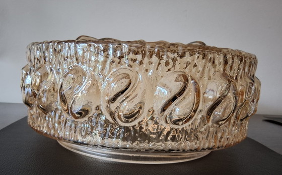 Image 1 of 2 amber-colored glass ceiling lamps from the 60s/70s