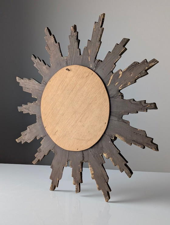 Carved Giltwood Sunburst Convex Wall Mirror, 1950s – Glass, Gold (photo 6 of 8)