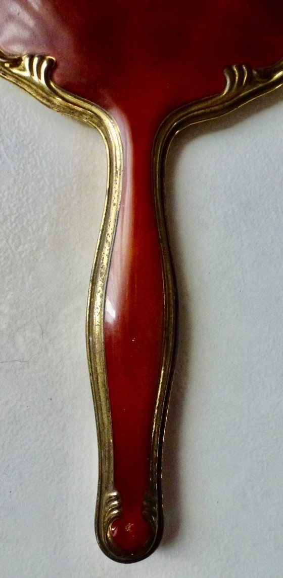 Image 1 of Vintage handspiegel, Facet geslepen, Duitsland, messing met celluloid.