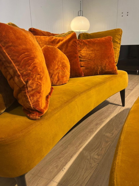 Image 1 of ZGAN Minotti Aston Sofa + Hocker Velvet Yellow