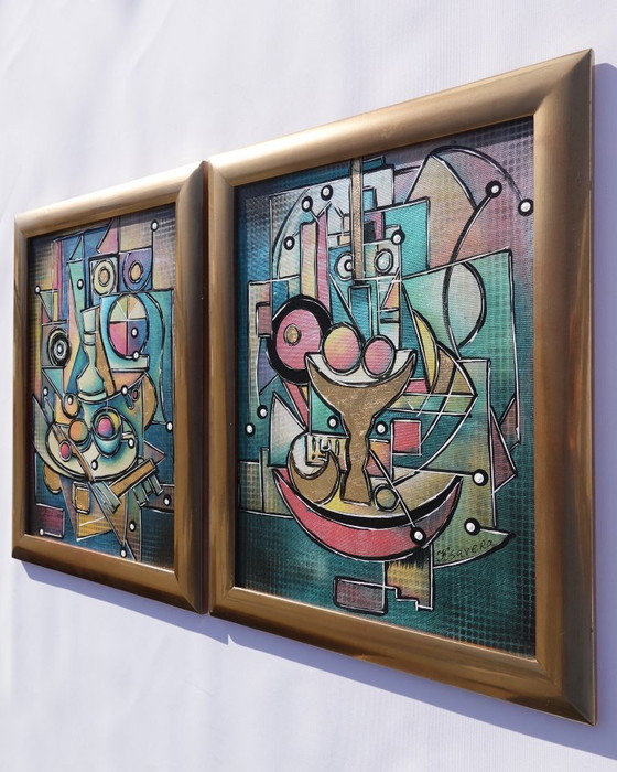 Image 1 of Cubism A1439 - abstract paintings in frame